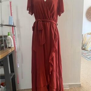 Elegant Rust Wrap Dress